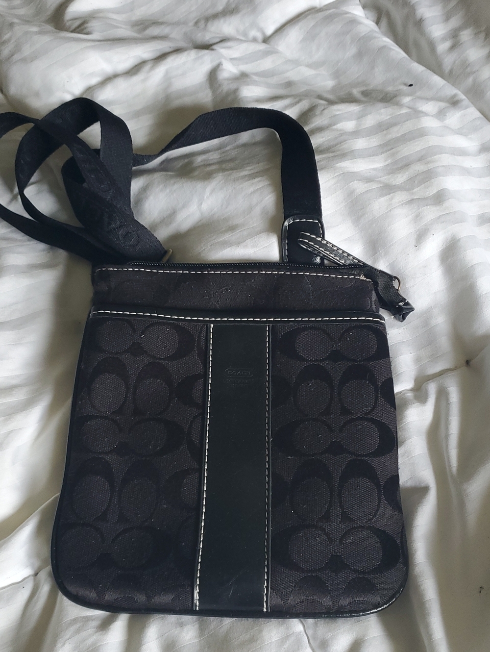 Coach Black Signature Canvas Crossbody with Contrast Stitching